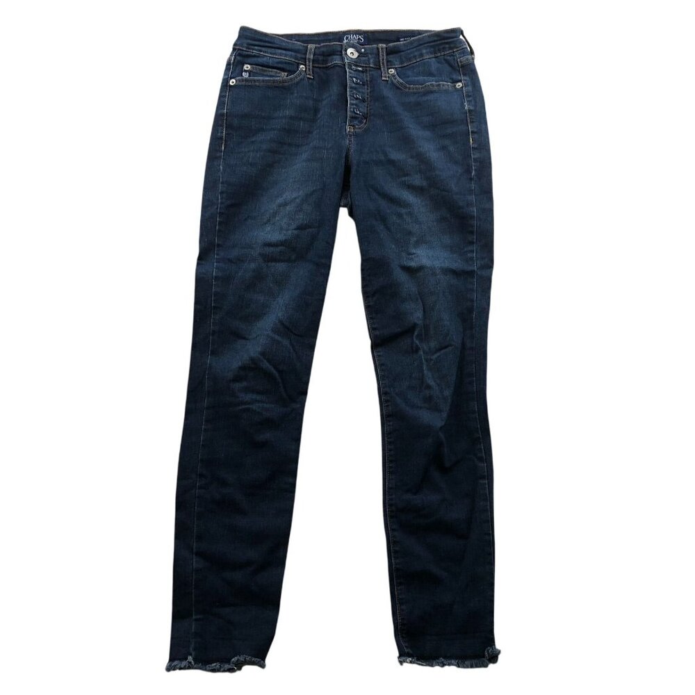 Chaps Women Jeans Size 6/28 Mid Rise Skinny Frayed Hem Blue Denim Button Fly